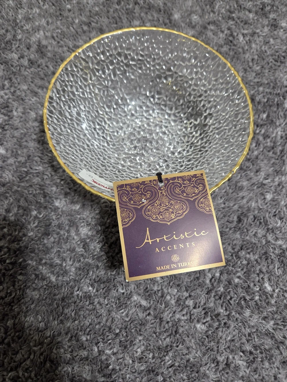 Artistic Accents Clear Textured Glass Bowl with Gold Rim